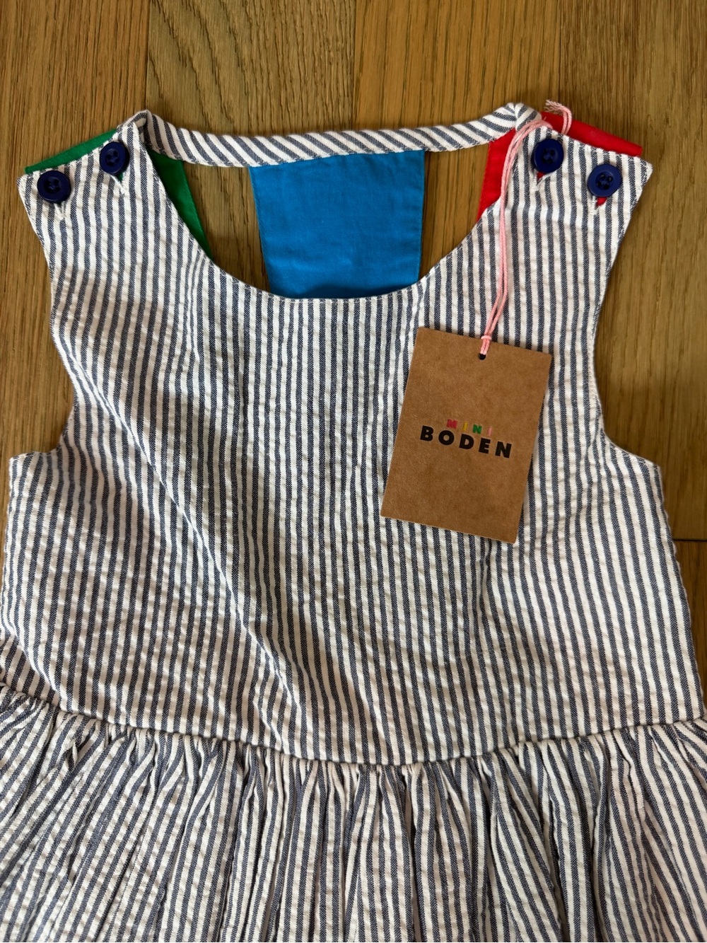 🌈 Mini Boden Zadie Rainbow Appliqué Back Dress - Navy/Ivory Stripe - 3-4Y - NWT - Picture 4 of 9